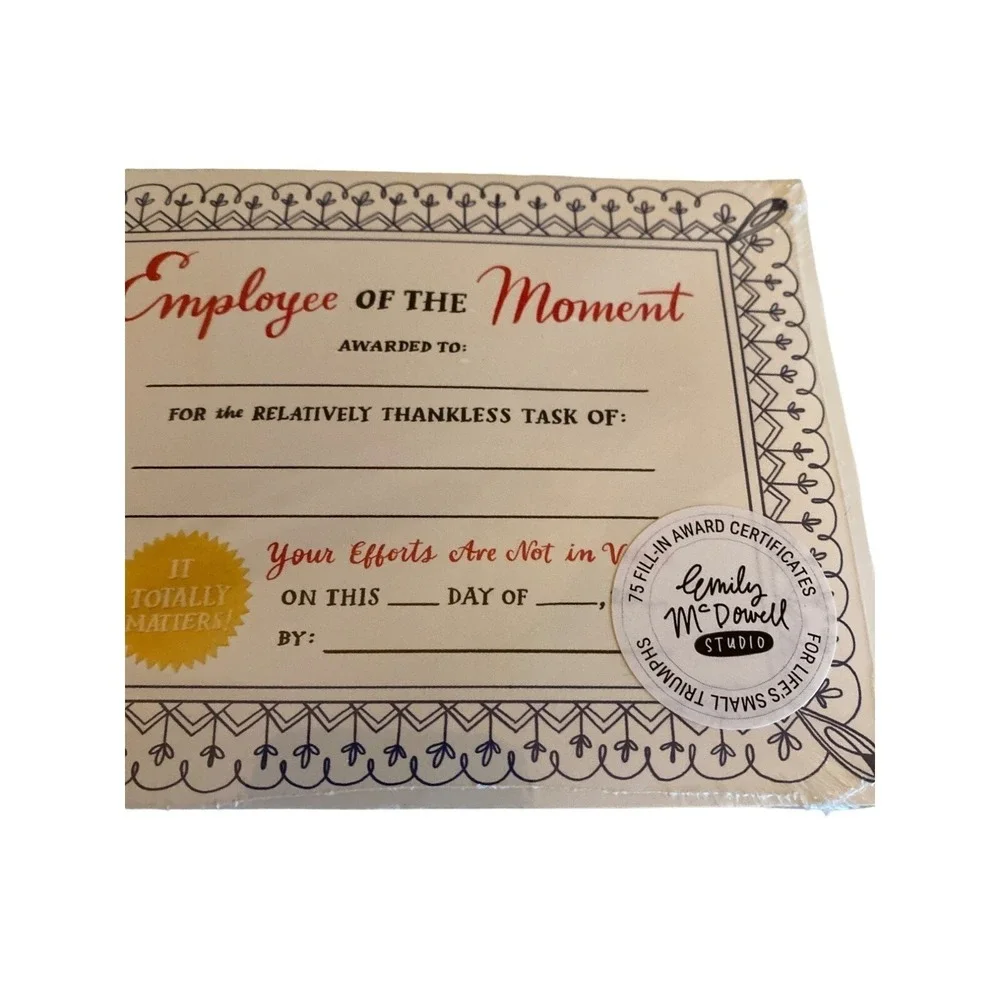 NEW Sealed Emily McDowell Employee of the Month Certificate Pad (75 count)